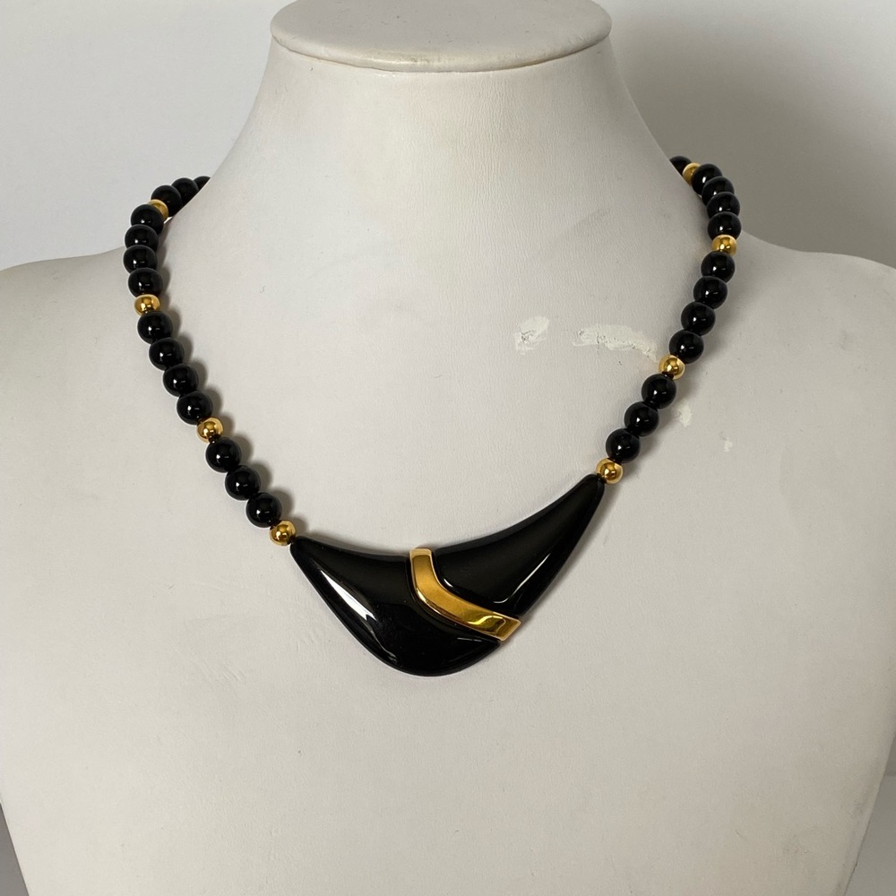napier Black Goldtone and Lucite Piece Necklace